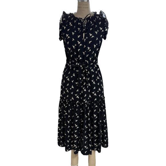 Misa Dress Size XS Navy Blue Hummingbird Novelty Print Martina - Picture 1 of 8